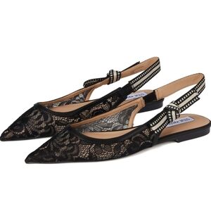 Steve Madden Black Lace Pointed Slingback Flats